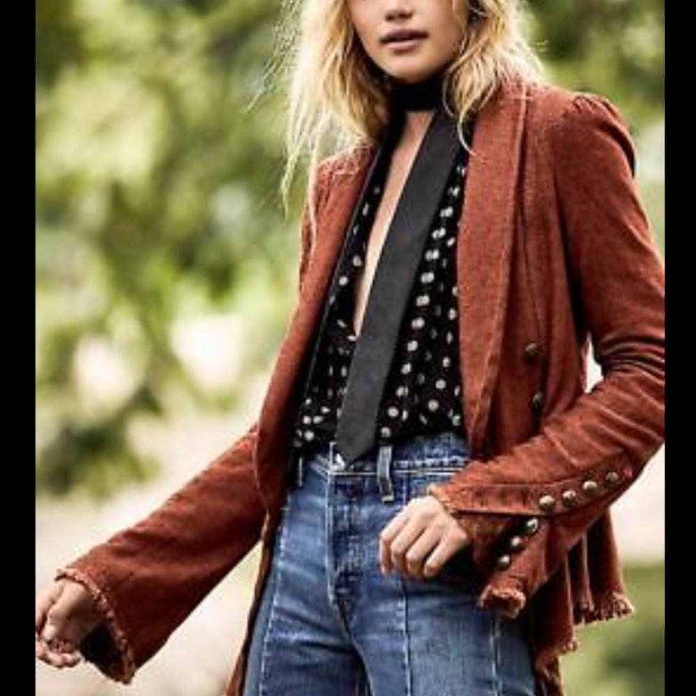 Free People Throwback Corduroy Lace Blazer Jacket